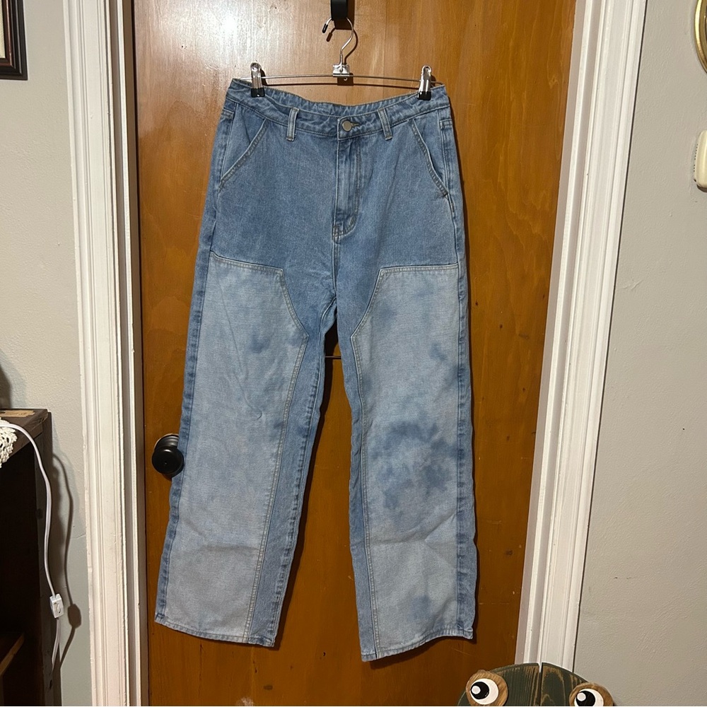Cider Two-Tone Patchwork Wide Leg Jeans High Rise Baggy Y2K Streetwear Denim